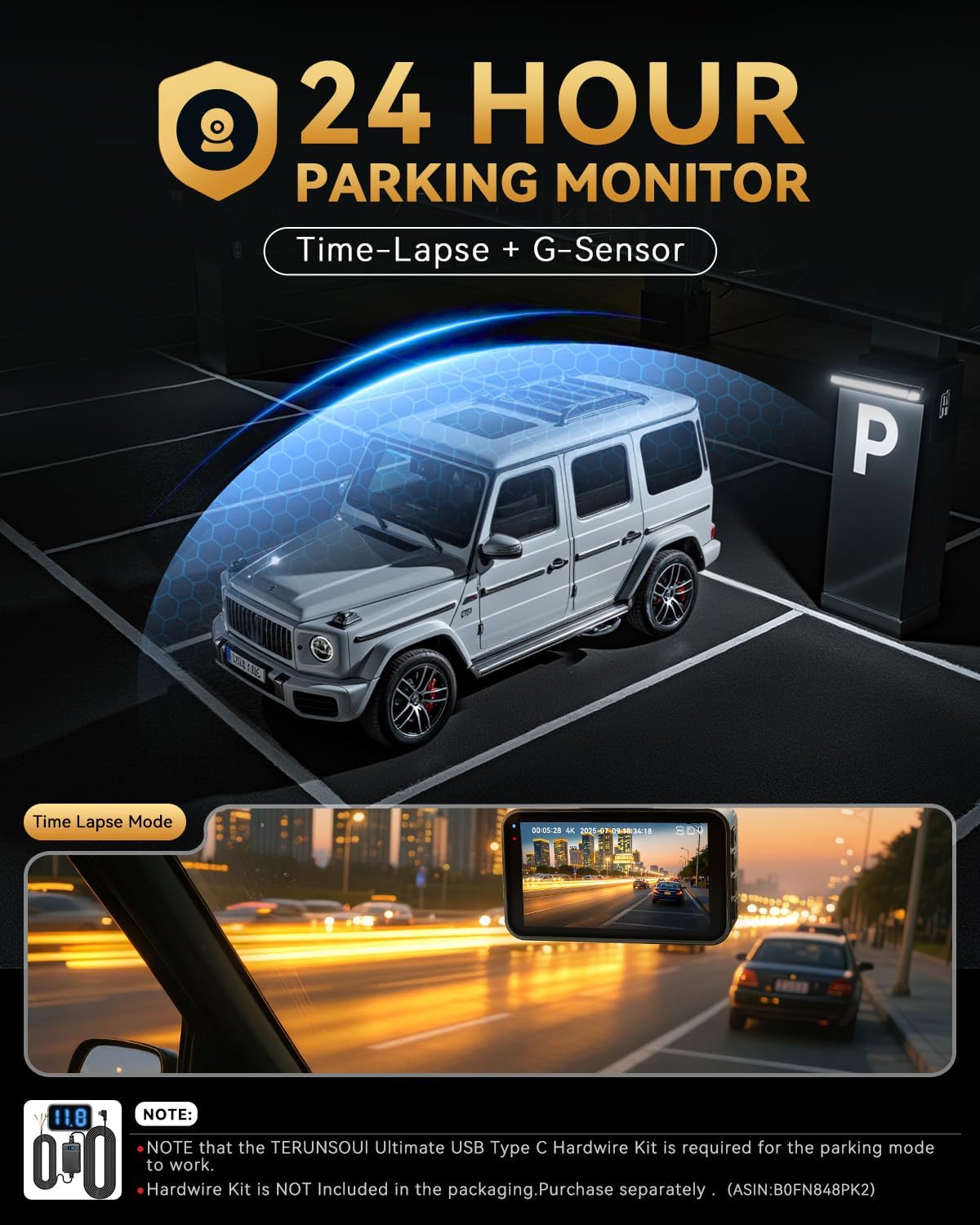 4K 4K Dash Cam Front and Rear, Free 128GB Card Included, 5.8GHz WiFi Dash Camera for Cars, Built-in GPS, G-Sensor, 170°Wide Angle, 3 IPS Screen, 24H Parking Mode, Support 512GB Max